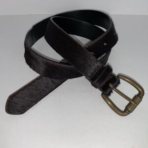 PUNTO FIBBIA Hair on Hide Leather Women's S Belt Black Bronze Tone Buckle Italy